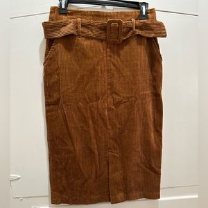 Corduroy Midi Skirt in Rust Brown with Belt gorgeous